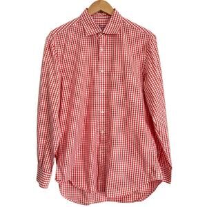 J.McLaughlin Orange Gingham Button-Down Shirt Men’s Size M 100% Cotton Preppy